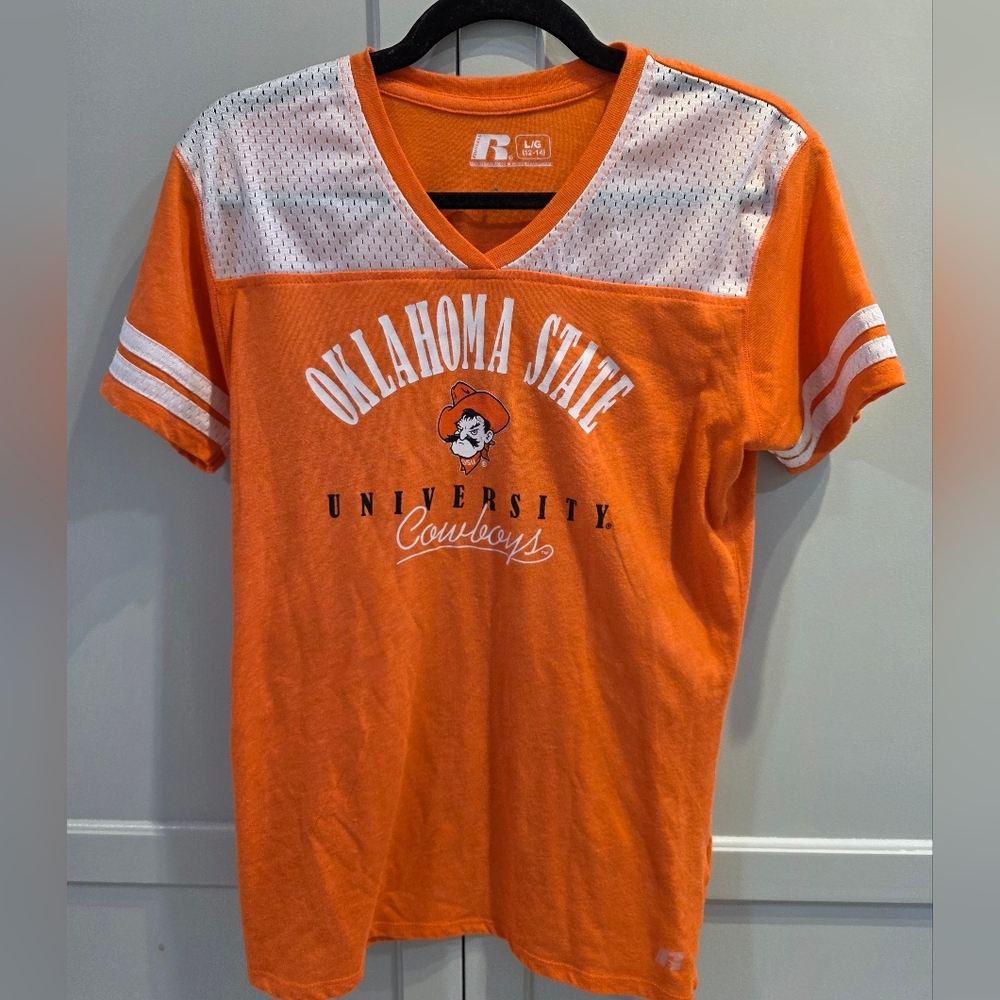 Women's Oklahoma State University Pistol Pete Orange Jersey T-Shirt